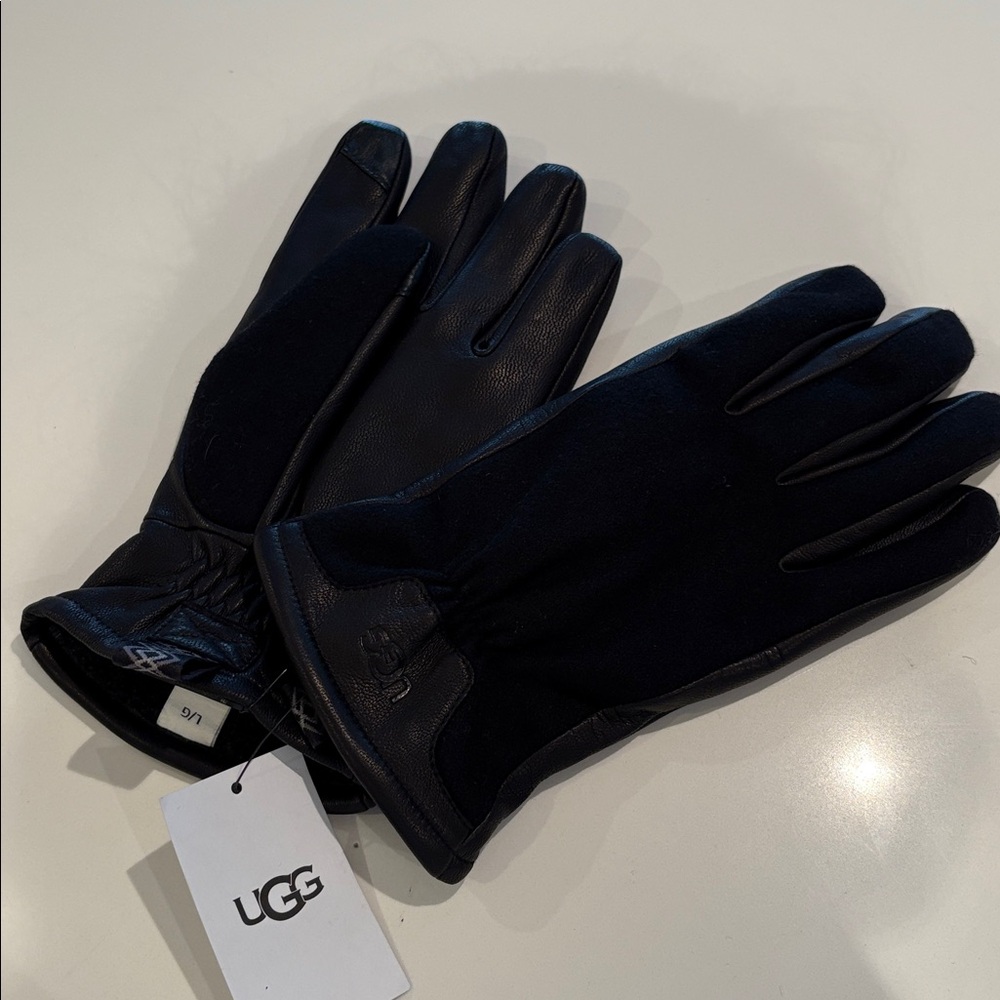 UGG Men's Black Leather Tech Gloves Sz L